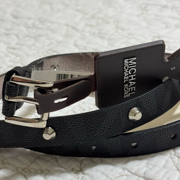 Michael Michael Kors Synthetic Leather Stud Logo Black Size Small Belt - Picture 2 of 11